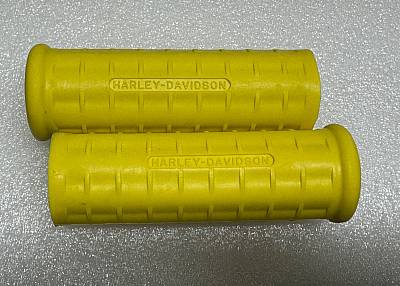 Harley 5620354 Panhead Hummer Waffle Grips Open End Yellow w/ Logo 195461