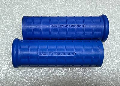 Harley 5621047 Panhead Hummer Waffle Grips Closed End Blue w/ Logo 194853