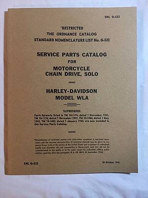 Harley WLA WLC Spare Parts Catalog Manual Book WWII 19421945 SNL G523
