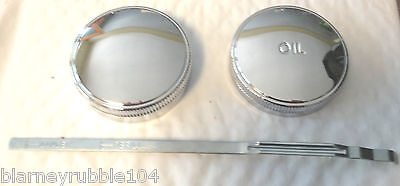 Harley 45 Servicar Gas & Oil Tank Caps W WL WLD WR Chrome Plated W/ Dip Stick