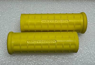 Harley 5621047 Panhead Hummer Waffle Grips Closed End Yellow w/ Logo 194853