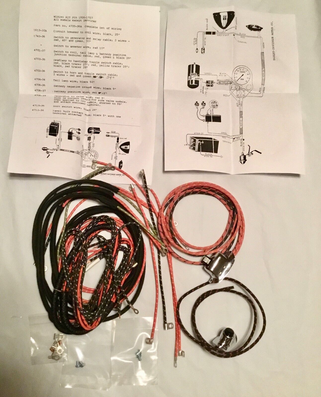 Harley 4735-36 1936-37 Knucklehead UL W Wiring Harness Kit W