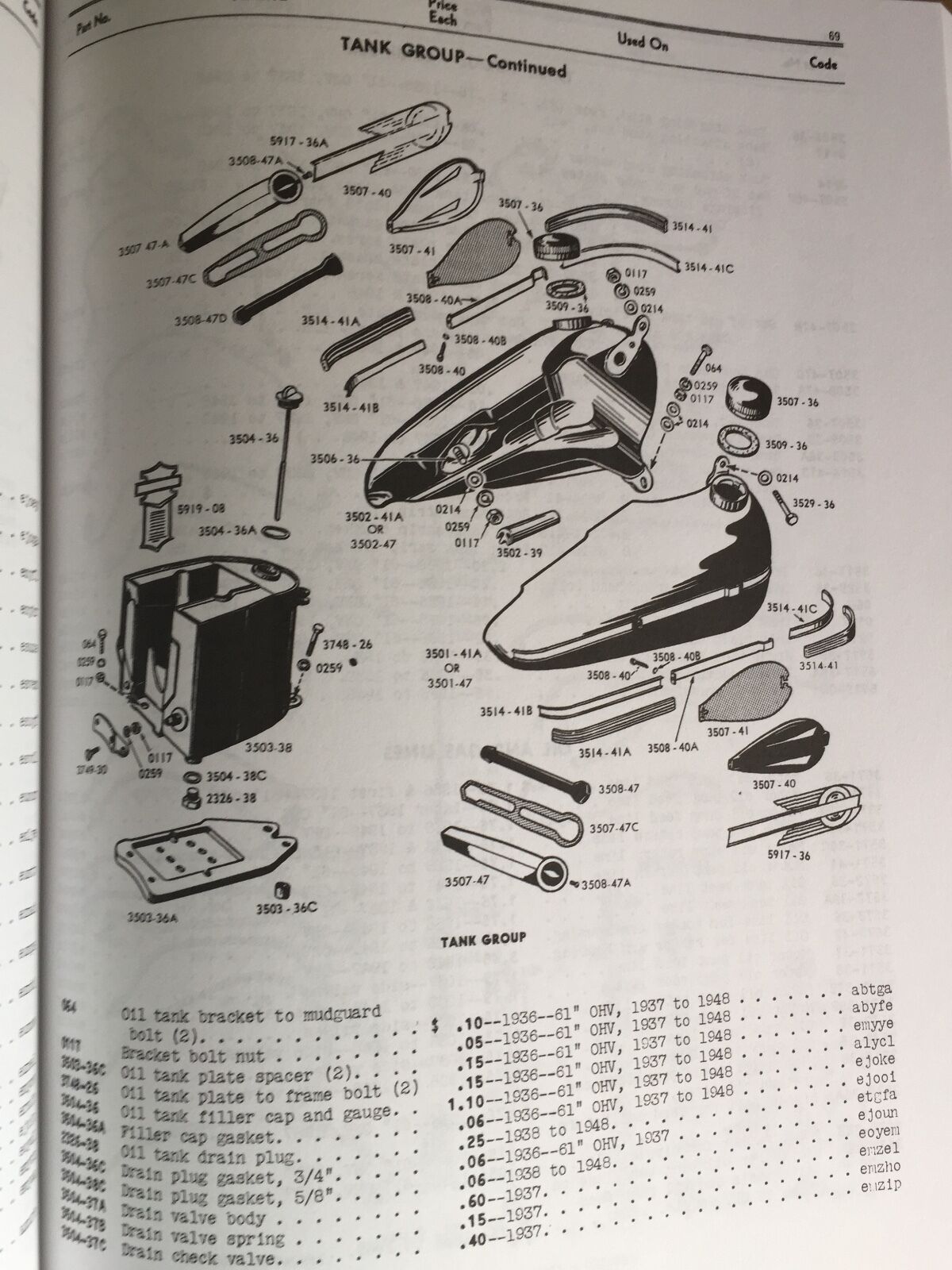 Harley Parts Manual Catalog Book 1936 to 1948 Knucklehead UL Flathead 48  Panhead